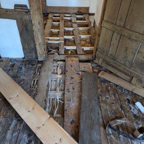 reclaimed pine during repairs and restoration